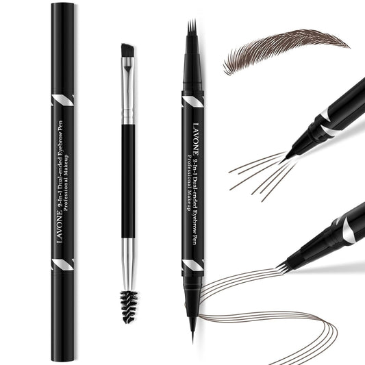 LAVONE Eyebrow Pen,2-IN-1 Dual-ended Waterproof Eyebrow Pencil,with 4 Tip Microblading Eyebrow Pen and Ultra-Precise Brow Pencil,Dual-ended Eyebrow Brush,Eyebrows for Natural Looking-Medium Brown
