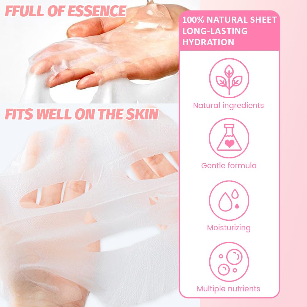 8 Pack Face Sheet Mask Skincare,Hydrating Face Mask For Sensitive Skin,Moisturize,Soothing,Nourish for All Skin Types,Natural Spa Party Facial Mask Skincare Set for Women Men Girls