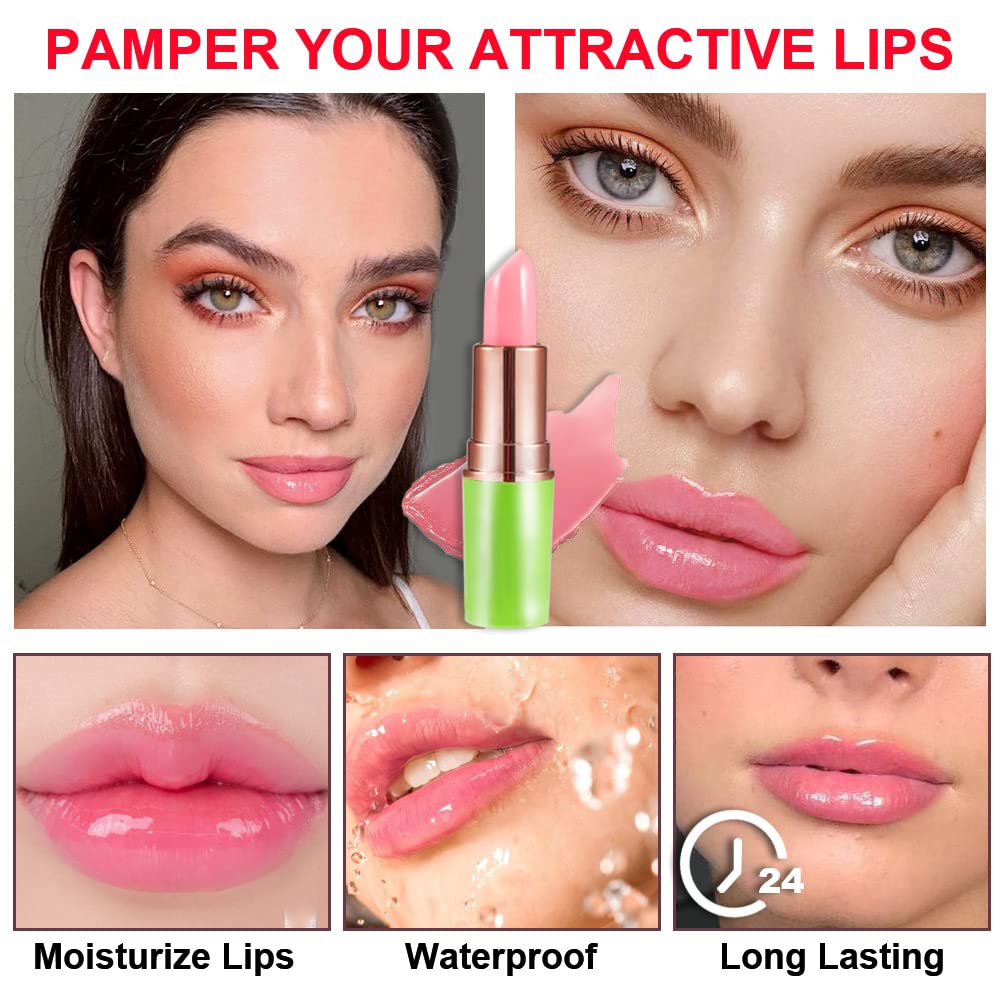 evpct 2Pcs Peach Tinted Lip Balms PH Lip Color Changing Lipstick Balm Stains Set Queen for Women Girls Korean Mood Color Change Light Pink Lipstick