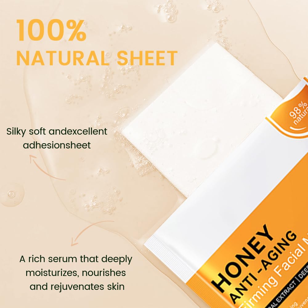 Honey Face Sheet Mask Skincare,Hydrating Spa Face Mask For Sensitive Skin,Moisturize,Nourish for All Skin Types,Natural Skin Care Spa Face Mask for Women Men Girls,Pack of 6