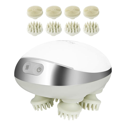 VEVOR Electric Scalp Massager with Heat, Rechargeable Heated Head Massager, IPX7 Waterproof | Portable Kneading Scalp Scratcher with 8 Removable Massage Head for Hair Growth, Deep Clean, Stress Relax