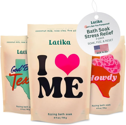 Bath Soaks Set of 3 - Texas, Howdy, I Heart Me - Moisturizing Fizzing Bath Soak for Stress Relief & Muscle Recovery with Essential Oils, Epsom Salt & Natural Scents - Self-Care Spa Gift