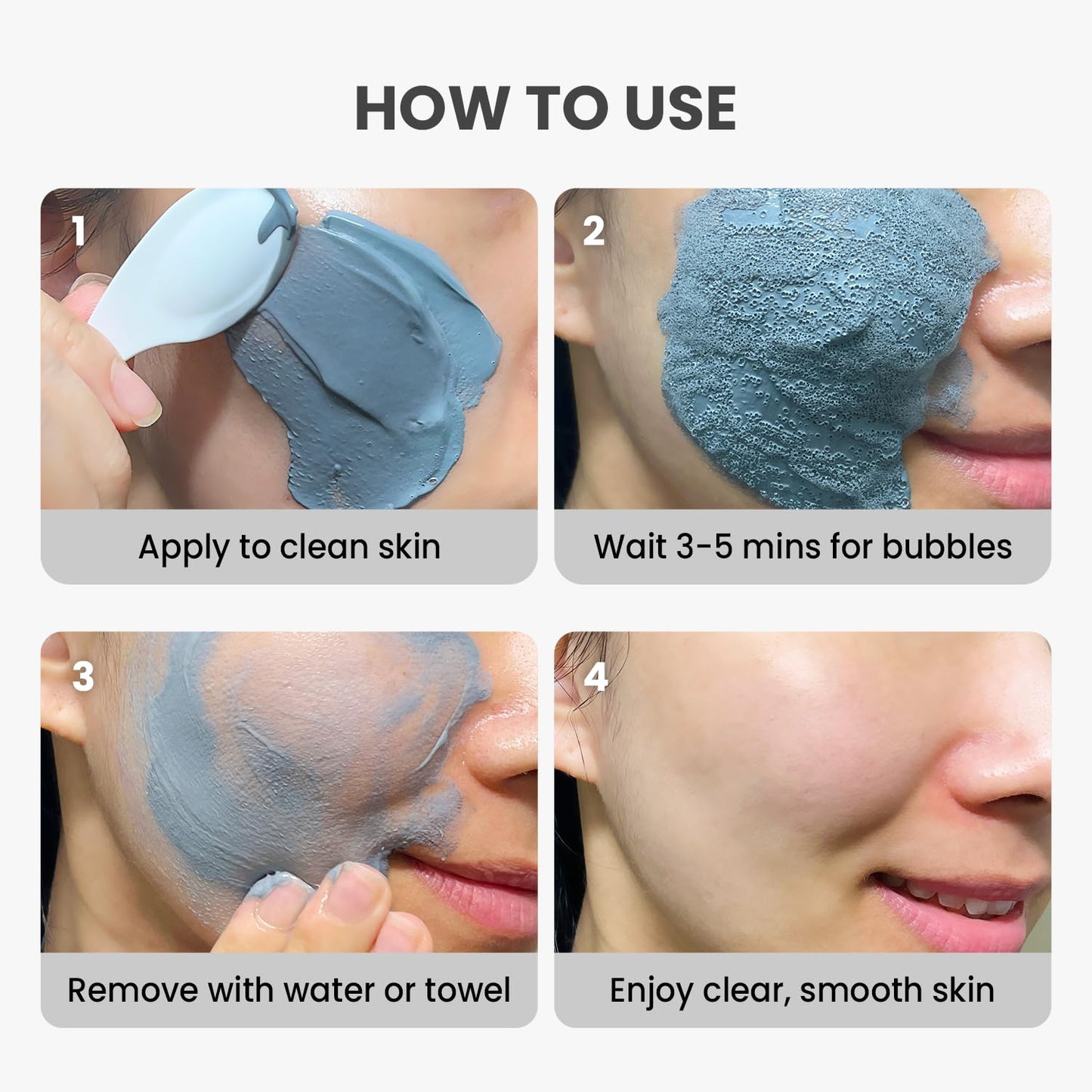 GLAM UP Clean Bubbling Carbonated Clay Mask for Face Purifying- Blackhead Remover, Peel Off, Pore Clearing, Deep Cleansing, Detoxing Bubble Clay Mask, Vegan 135ml (4.56 Fl Oz)