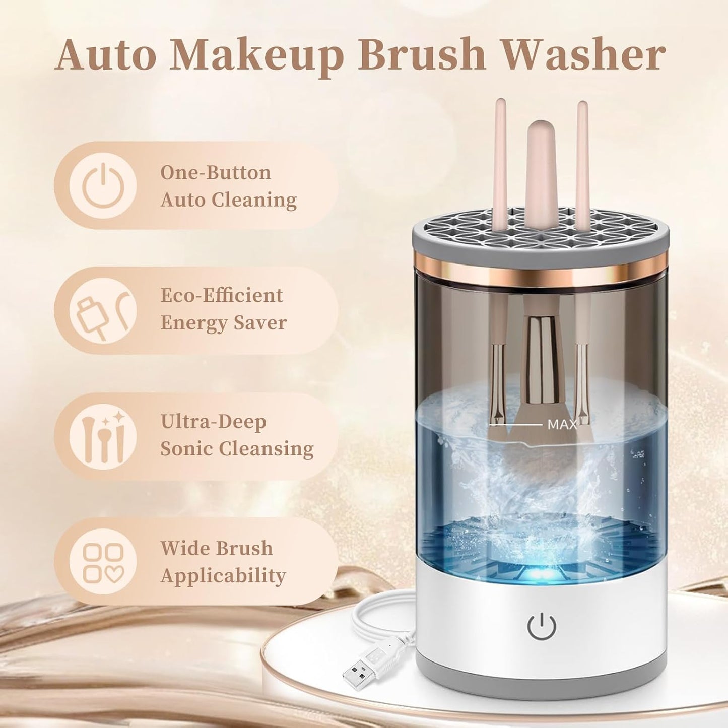 Electric Makeup Brush Cleaner, Quick Efficient Machine for Deep Cleaning All Types of Brushes, Portable Compact Design for Travel Home Use, for Makeup Lovers & Professionals - Red