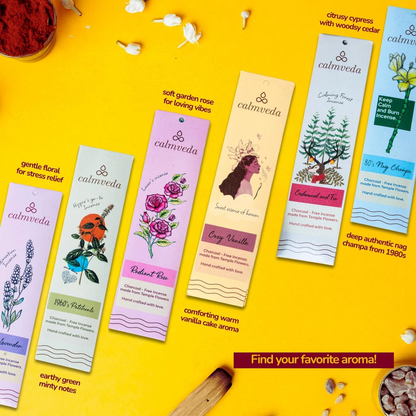 Natural Incense Sticks Mega - Variety Pack (144 Insence-Sticks Bulk, 12 Aromas) Clean No Charcoal, Made from Upcycled Flowers | Organic Incense Stick Non Toxic (Slow Burn, Longlast)