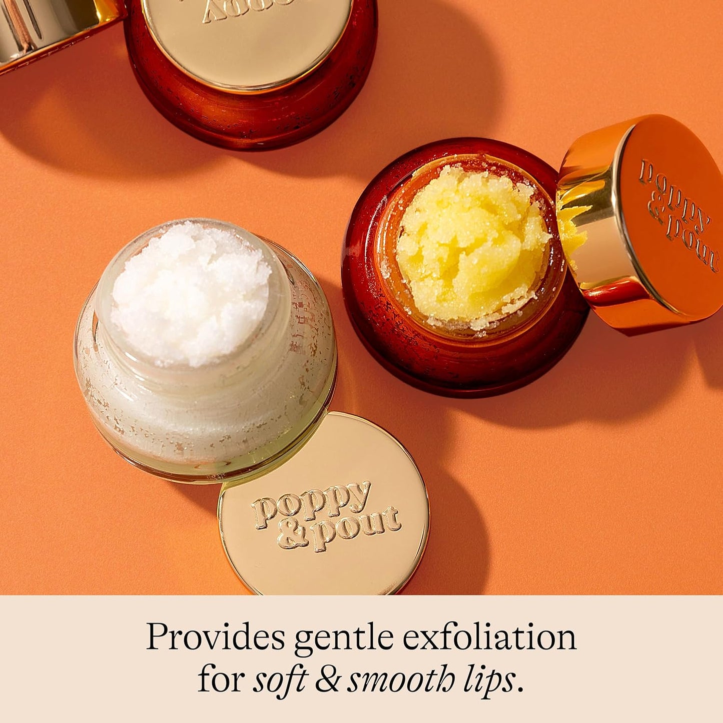 Poppy & Pout Natural Lip Scrub, Moisturizing Sugar Scrub for Dry Lips, Lip Scrubber Exfoliator with Essential Oils Smooths and Hydrates Lips, In Recyclable Glass Jars, Cruelty Free - Orange Blossom