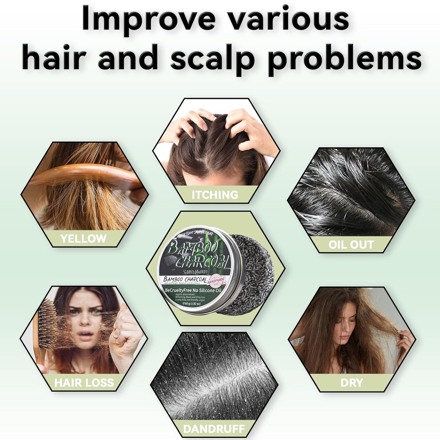 2PCS Bamboo Charcoal Shampoo Bar for Gray Hair, Black Soap for Gray Hair Natural Organics Shampoo and Conditioner Bar for Thinning Hair for Men & Women (Bamboo Charcoal)