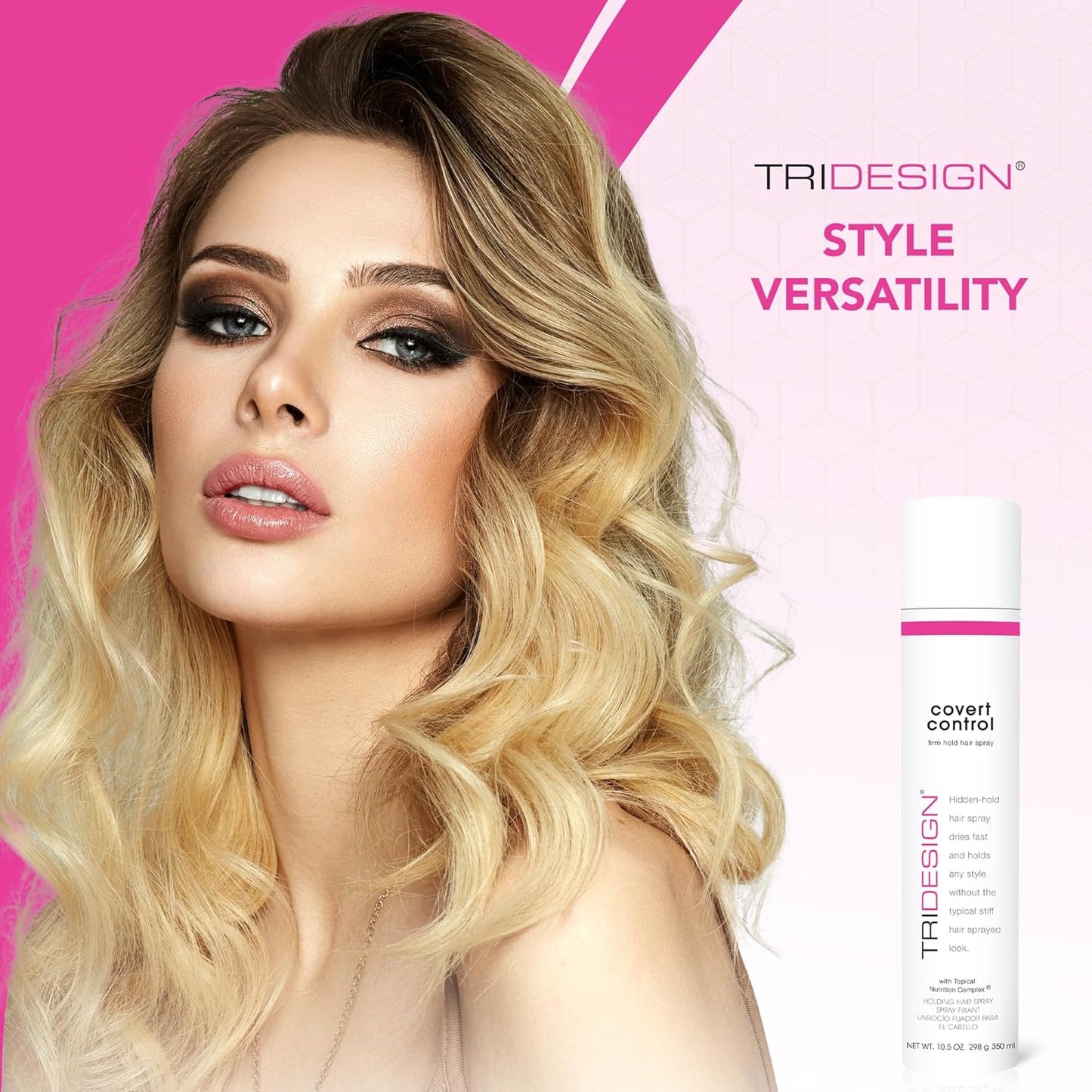 TRI Design Covert Control - Fast-Drying Hairspray for Women and Men, Strong Hold and Hair Setting, Provides Hidden Control, 10.5 Oz